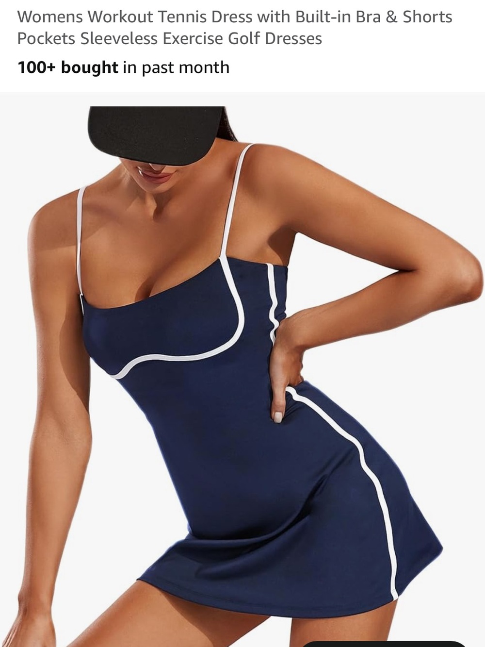 Navy Spaghetti-Strap Tennis Dress with White Trim